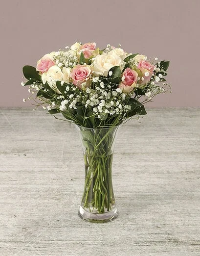 Delicate Shades of Mixed Pastel Roses in Vase - Product image