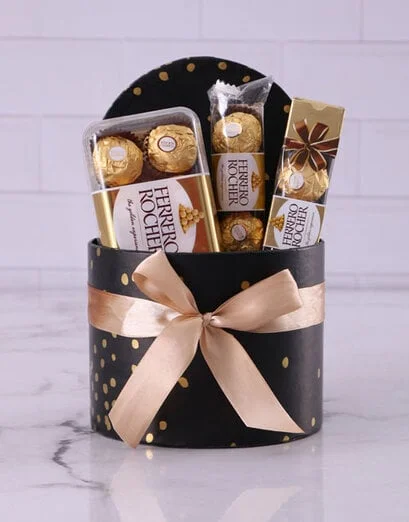 Deluxe Gold Dot Chocolate Hat Box - Product image