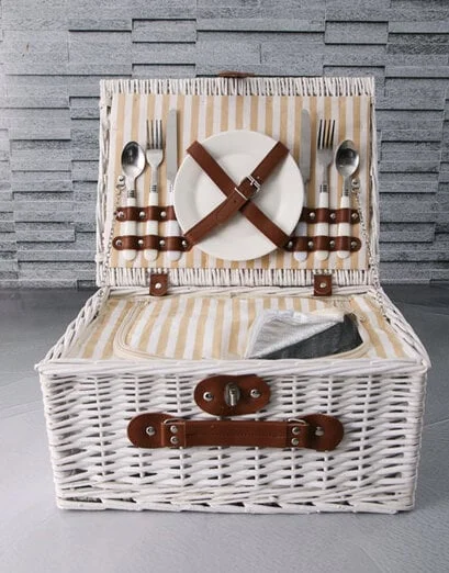 Elegant Beige Stripe Picnic Basket - Product image