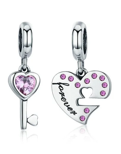 Forever Pink Heart And Key Dangle Charms - Product image