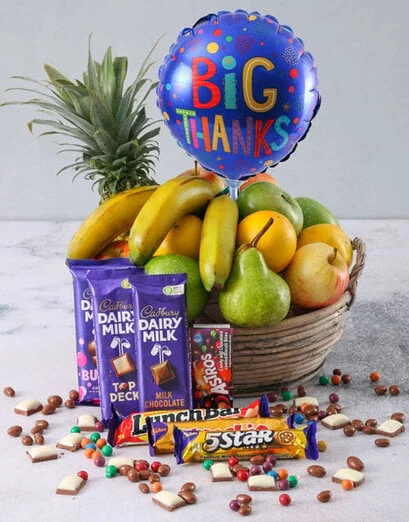 Fruit Basket With Thank You Balloon - Product image