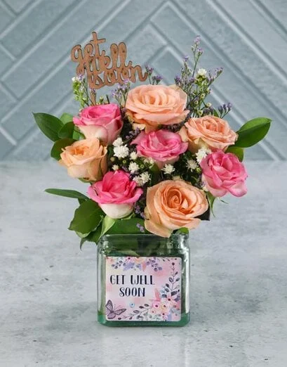 Get Well Mixed Roses in a Vase - Product image