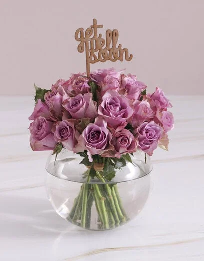 Get Well Soon Lilac Roses In Fish Bowl - Product image