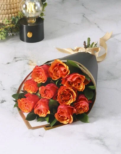 Golden Elegance Cherry Rose Bouquet - Product image