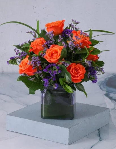 Gorgeous Purple And Orange Rose Arrangement - Product image