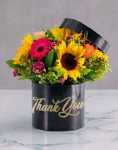 Gratitude Mixed Flowers Hat Box - Product image