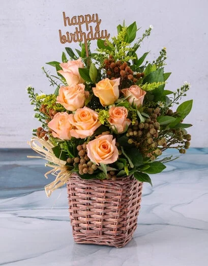 Happy Birthday Peach Rose Blossoms - Product image