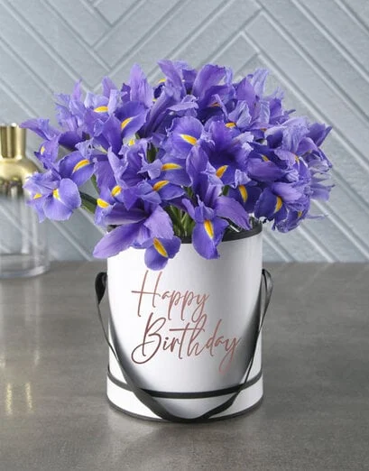 Iris Birthday Blooms In Hat Box - Product image