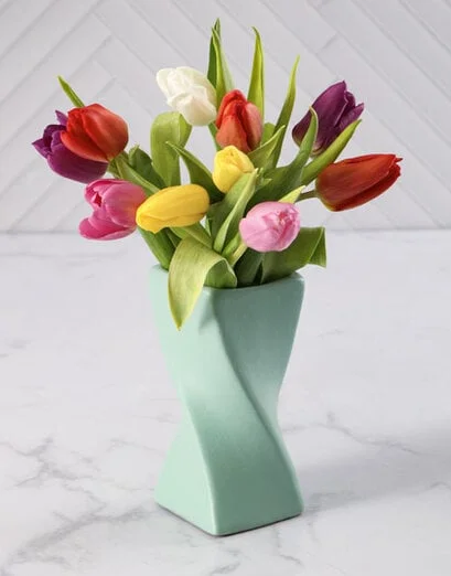 Magnificent Mixed Tulips In A Twisty Vase - Product image