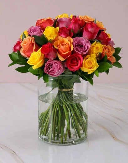 Majestic Mixed Roses In Cylinder Vase - Product image
