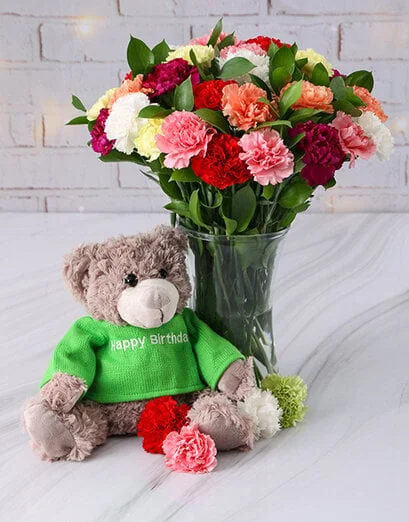 Mixed Carnations in a Tall Glass Vase - Product image
