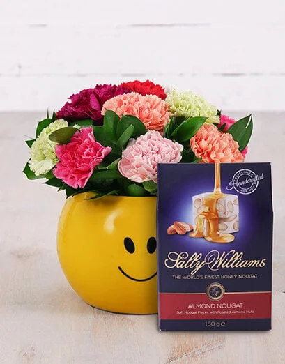 Mixed Carnations in Smiley Pot - Product image