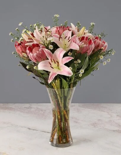 Mixed Proteas and Stargazer Lilies - Product image