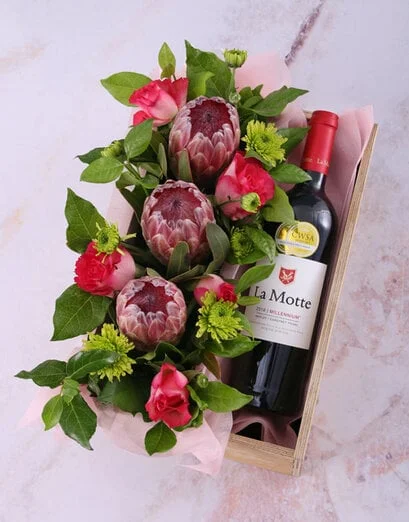 Mixed Proteas And Wine In Crate - Product image