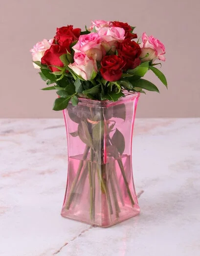 Mixed Roses in Lady Pink Vase - Product image