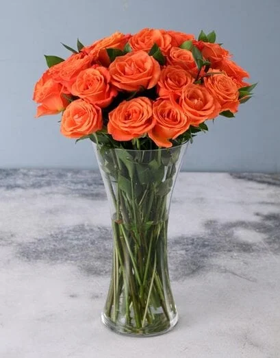Orange Roses in a Glass Vase - Product image