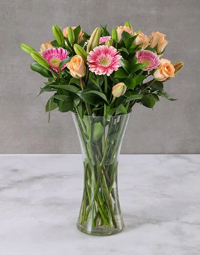 Pastel Seasonal Flowers in a Glass Vase - Product image