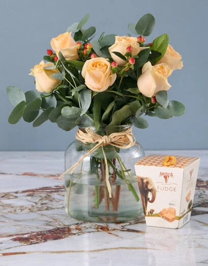 Peach Roses In Regent Glass Vase - Product image