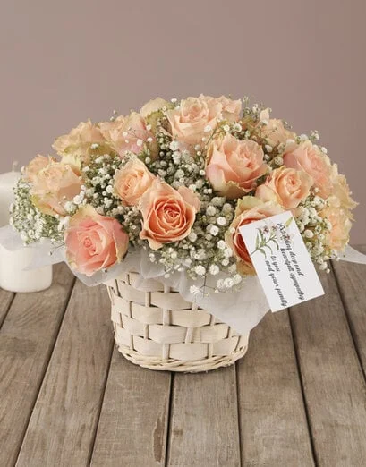 Peach Roses Sympathy Basket - Product image