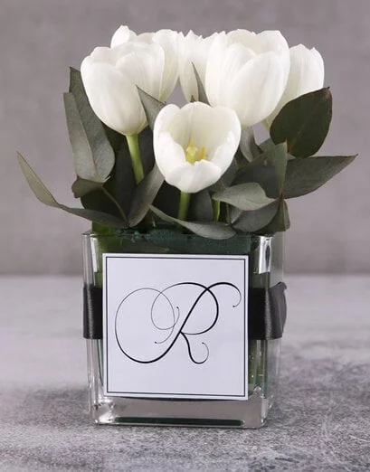 Personalised All White Tulip Arrangement - Product image