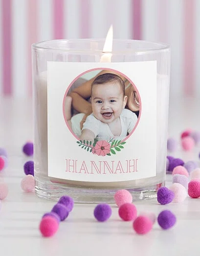 Personalised Baby Girl Photo Candle in Gift Box - Product image