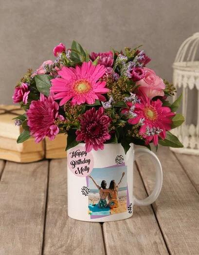 Personalised Birthday Flowers in a Mug - Product image