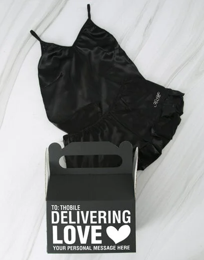 Personalised Black Satin Pyjamas Gift Box - Product image