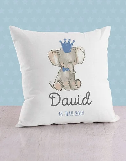 Personalised Blue Elephant Baby Scatter Cushion - Product image