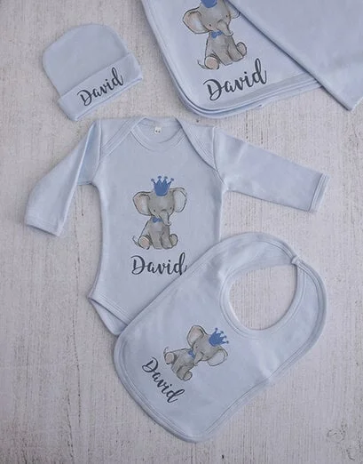 Personalised Blue Elephant Clothing Gift Set - Product image