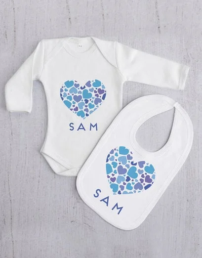 Personalised Blue Hearts Baby Gift Set - Product image