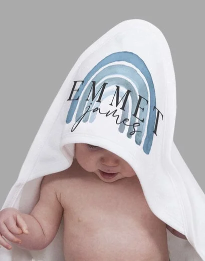 Personalised Blue Rainbow Hooded Towel