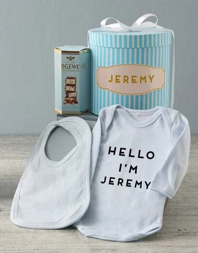 Personalised Blue Striped Baby Clothing Hat Box