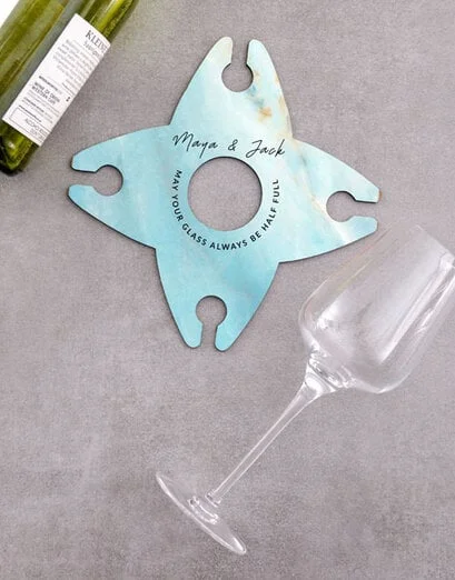Personalised Blue Wine Glass And Bottle Holder - Product image
