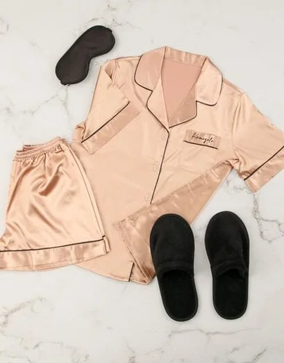 Personalised Champagne Satin Piped PJ Set - Product image