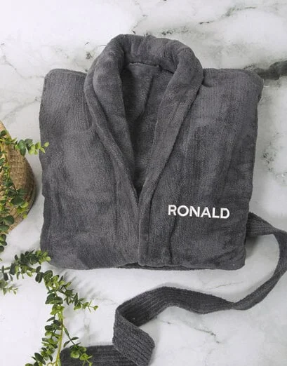 Personalised Comfort Charcoal Fleece Gown - Product image