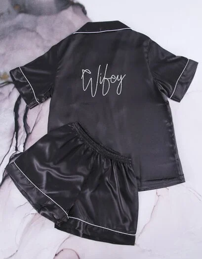 Personalised Curly Black Piping Pyjama - Product image