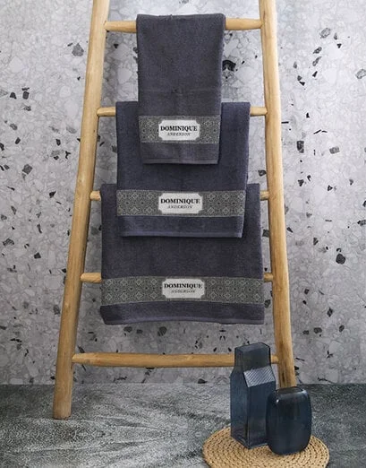Personalised Damask Style Charcoal Towel Set - Product image