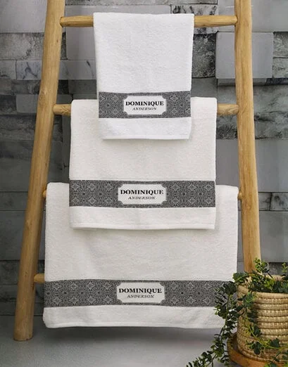 Personalised Damask White Towel Set - Product image