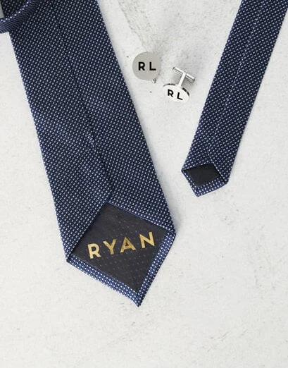 Personalised Dotted Navy And Cufflinks