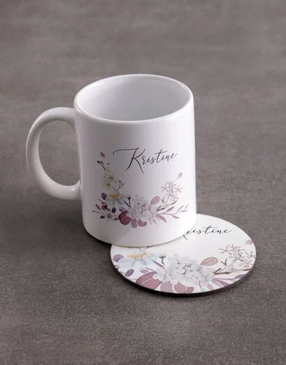 Personalised Floral Elegance Mug And Coaster Set - Product image