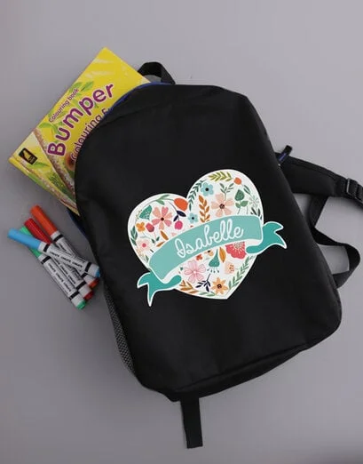 Personalised Floral Heart Girls Backpack - Product image