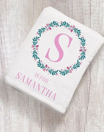 Personalised Floral Initialand Name Fleece Blanket - Product image