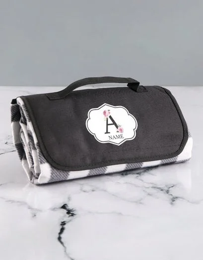 Personalised Floral Monogram Picnic Blanket - Product image