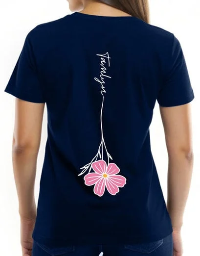 Personalised Floral Name Navy T Shirt - Product image