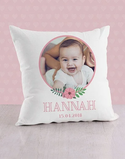 Personalised Floral Portrait Baby Scatter Cushion
