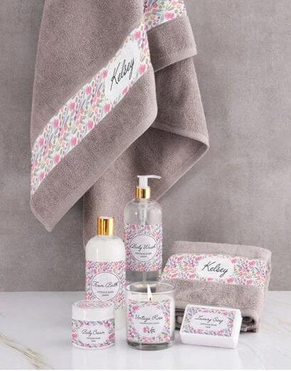 Personalised Floral Stone Towel Set - Product image