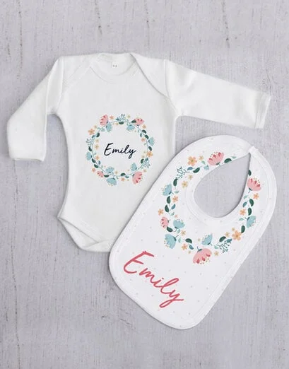 Personalised Floral Wreath Baby Gift Set