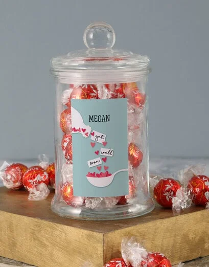 Personalised Get Well Hearts Lindt Candy Jar - Product image