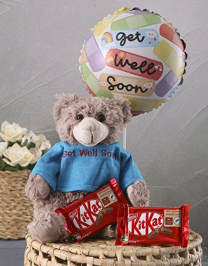 Personalised Get Well Teddy And Kit Kat Hamper - Product image