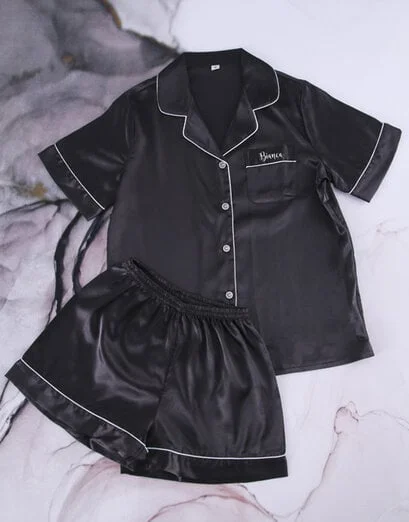 Personalised Glitter Black Piping Pyjama - Product image